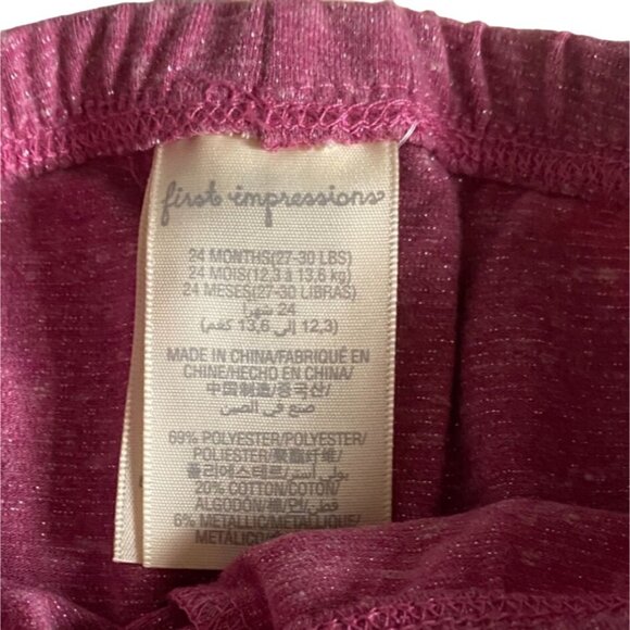 First Impressions Infant Toddler Girls Pull On Leggings-Purple/Sparkles-24 Month - Picture 4 of 5